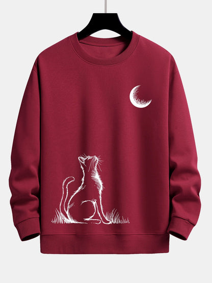 Cat Looking Up At The Moon Print Relax Fit Sweatshirt