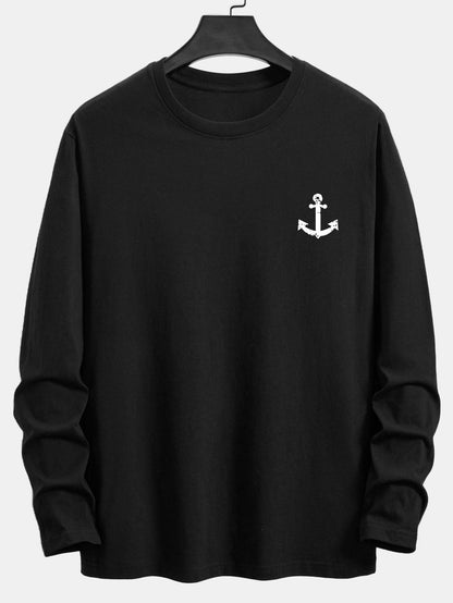 Long Sleeve Anchor Print Cotton T-Shirt