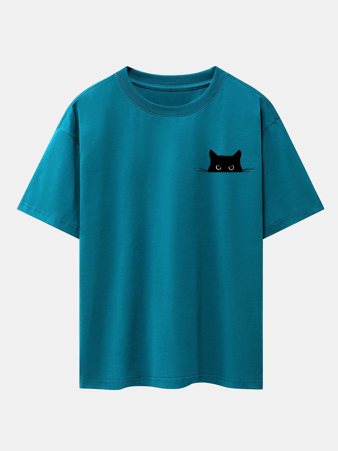 Black Cat Print Drop Shoulder Oversize T-Shirt