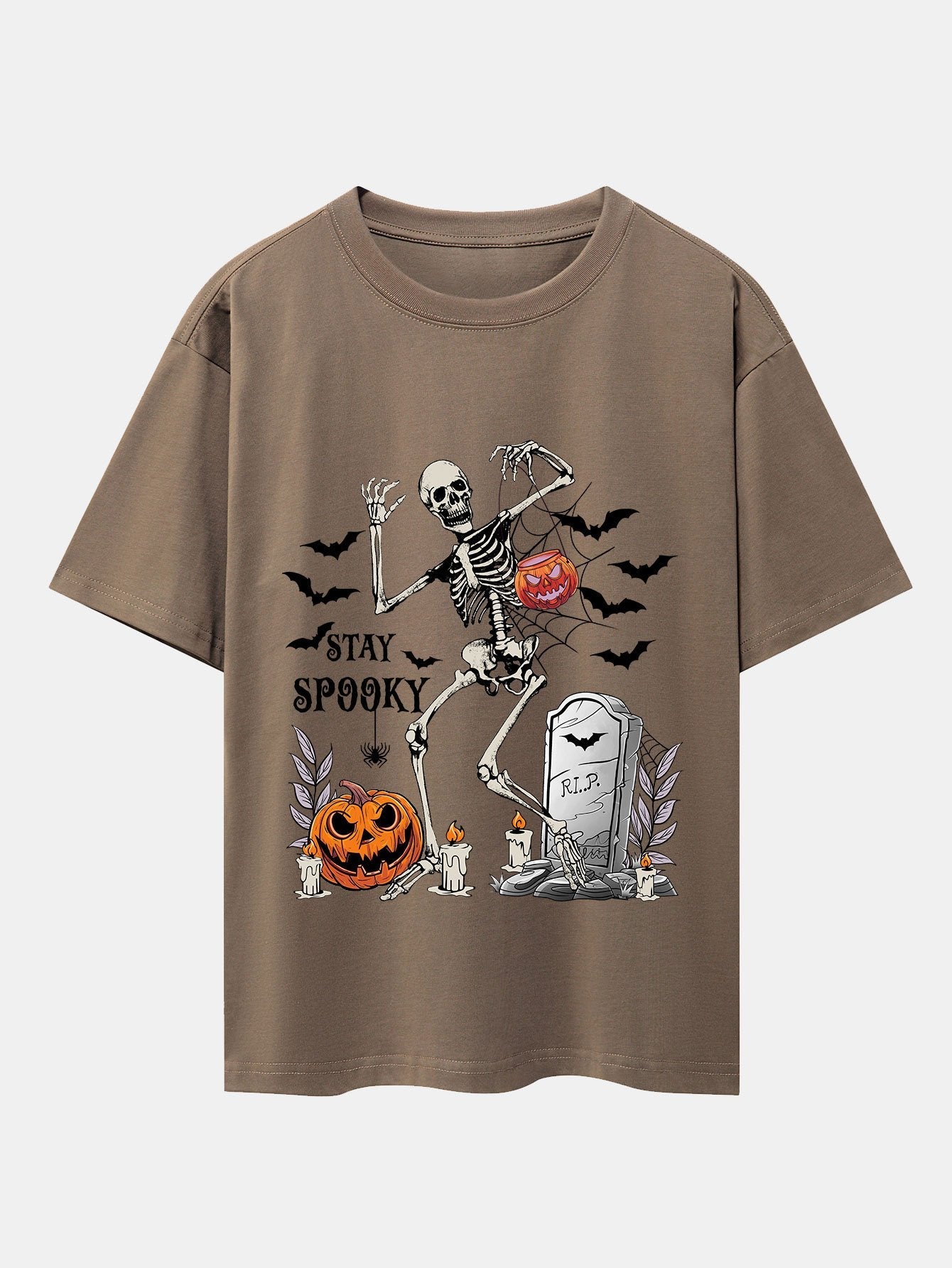 Halloween Skeleton Stay Spooky Print Drop Shoulder Oversize T-Shirt