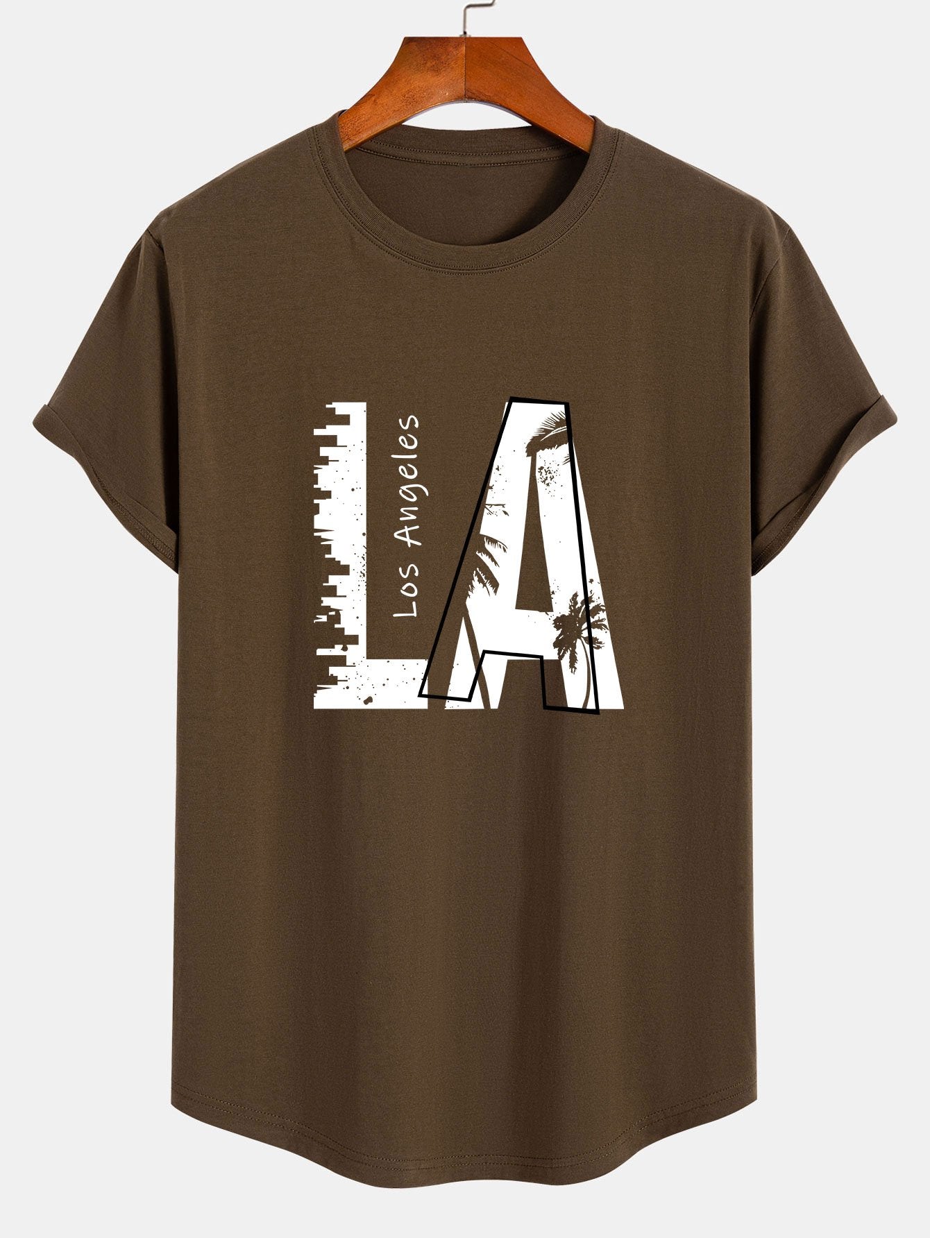 Los Angeles Print Cotton Arc Hem T-Shirt