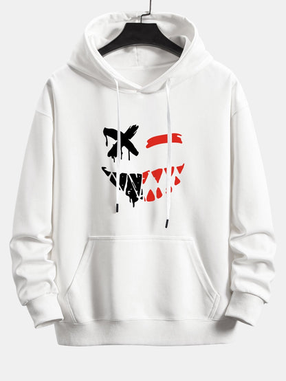 Dissolving Evil Smiley Face Print Relax Fit Hoodie