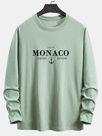 Long Sleeve Monaco Slogan Print Cotton T-Shirt