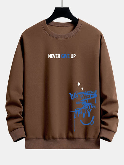 Never Give Up Smiley Face Print Relax Fit Sweatshirt