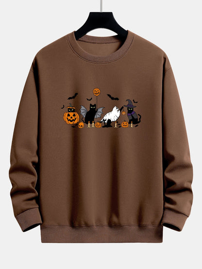 Halloween Pumpkin Black Cat Print Relax Fit Sweatshirt