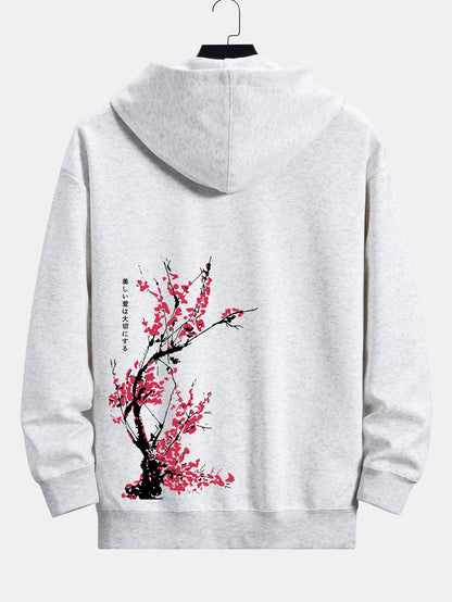 Plum Blossom Slogan Back Print Relax Fit Hoodie