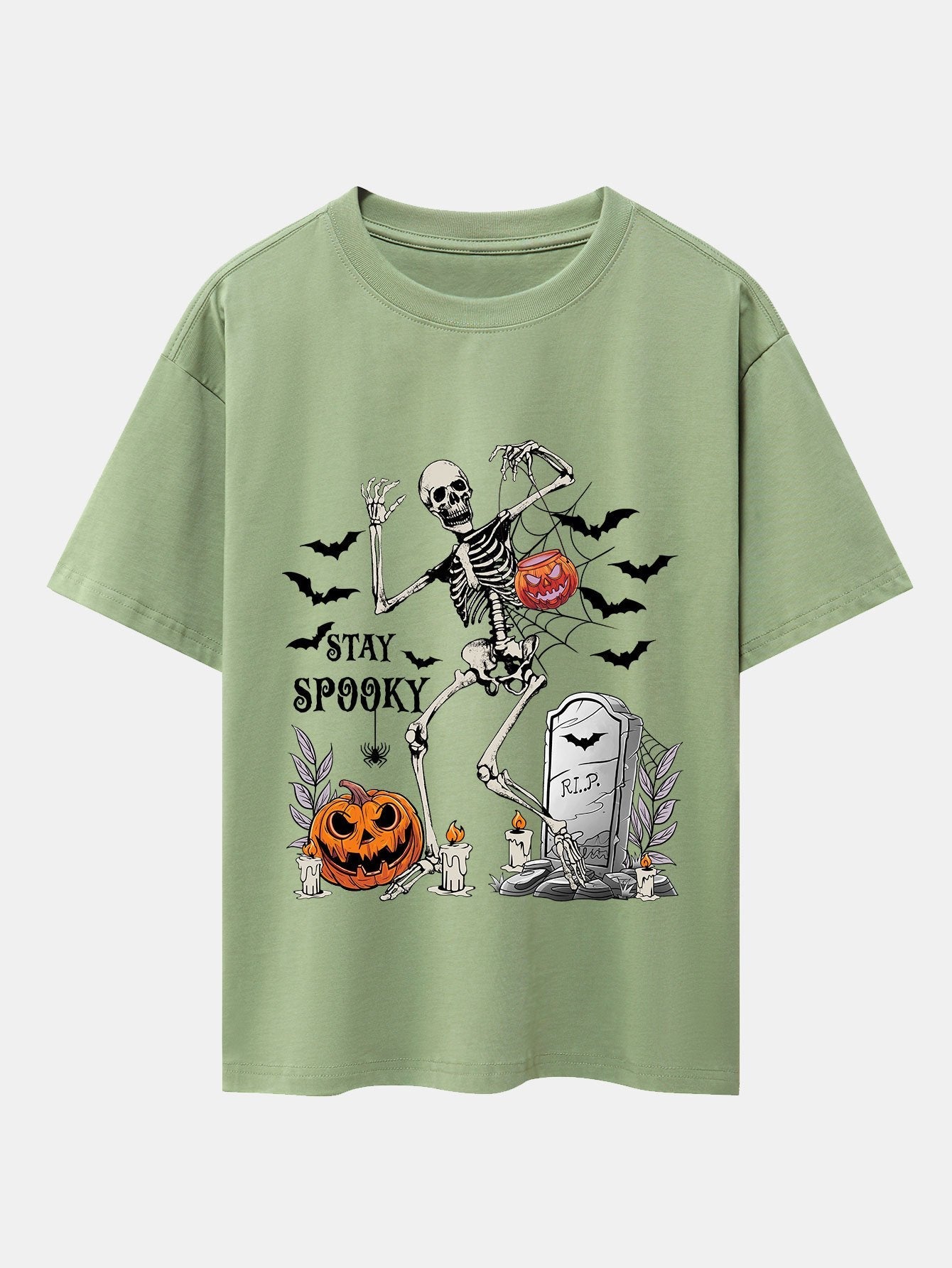 Halloween Skeleton Stay Spooky Print Drop Shoulder Oversize T-Shirt