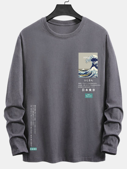 Long Sleeve Tokyo Ukiyo-e Print Cotton T-Shirt