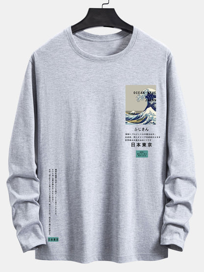 Long Sleeve Tokyo Ukiyo-e Print Cotton T-Shirt