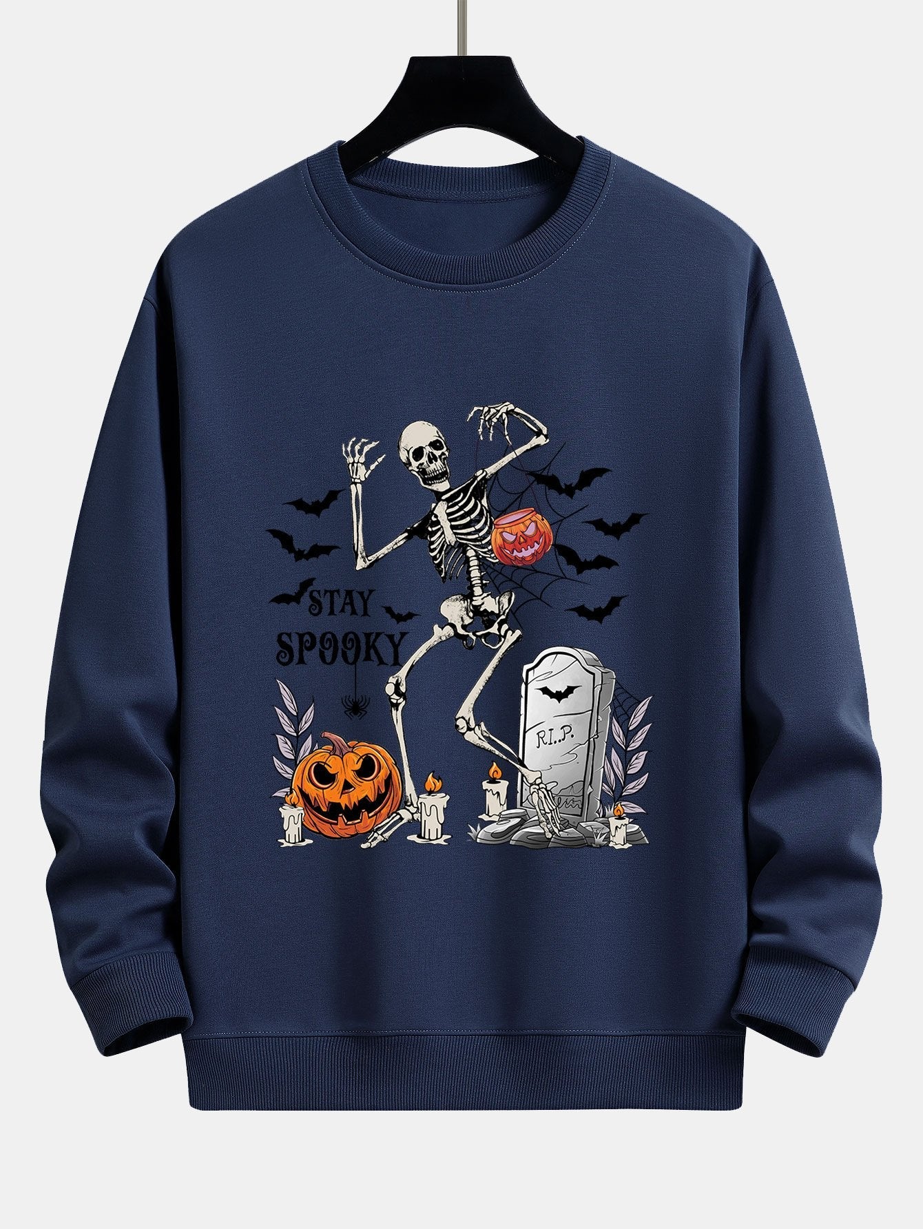 Halloween Skeleton Stay Spooky Print Relax Fit Sweatshirt