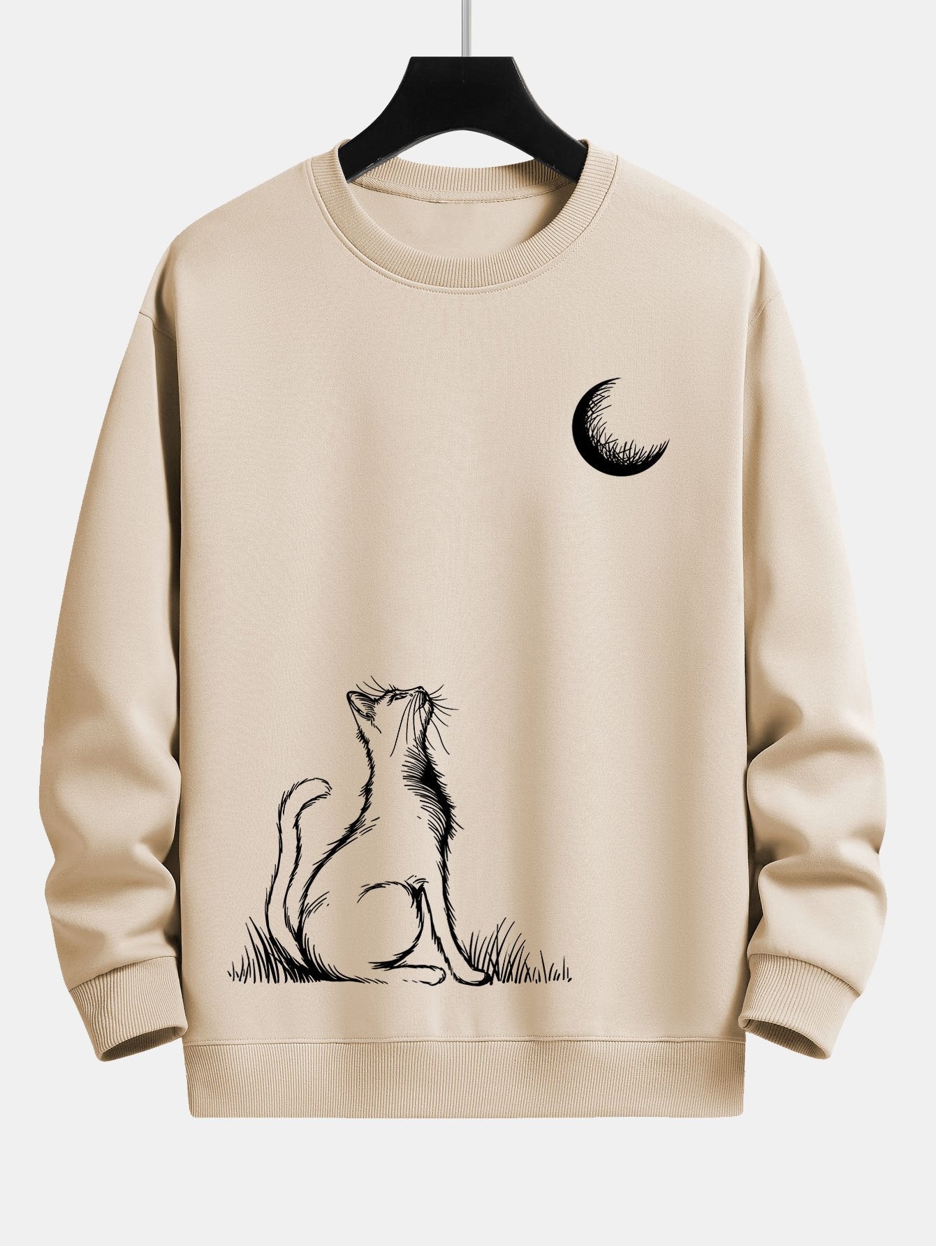 Cat Looking Up At The Moon Print Relax Fit Sweatshirt