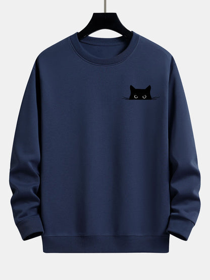 Black Cat Print Relax Fit Sweatshirt