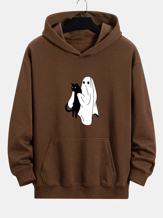 Ghost Black Cat Print Relax Fit Hoodie