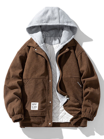 Quilted Lined Corduroy Hooded Coat