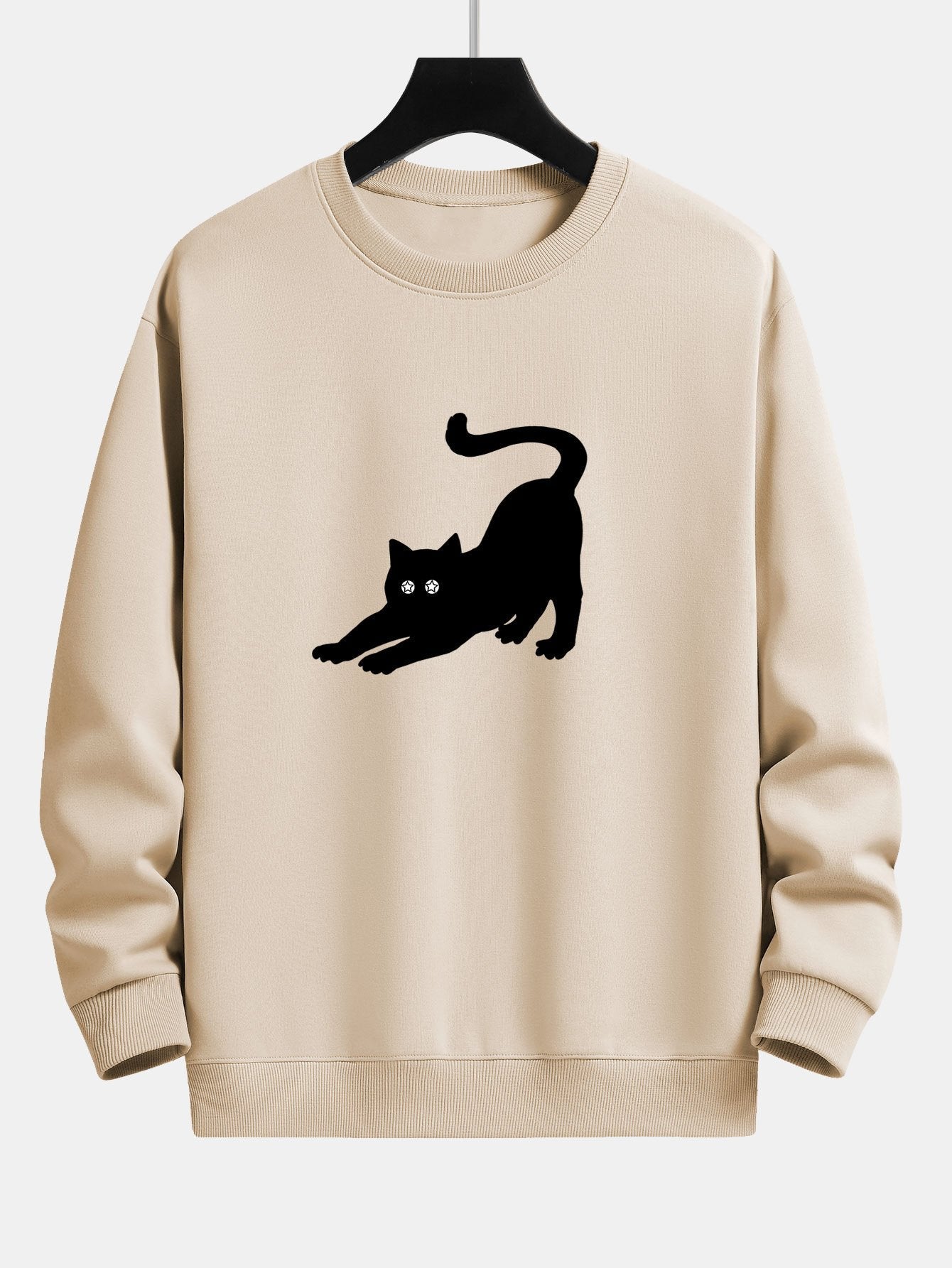 Black Cat Stretching Print Relax Fit Sweatshirt