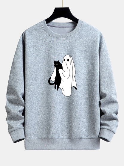 Ghost Black Cat Print Relax Fit Sweatshirt