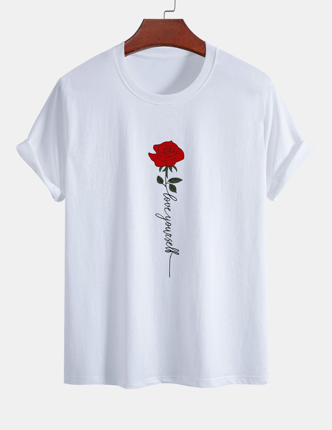 Regular Fit Rose Slogan Print Cotton T-Shirt