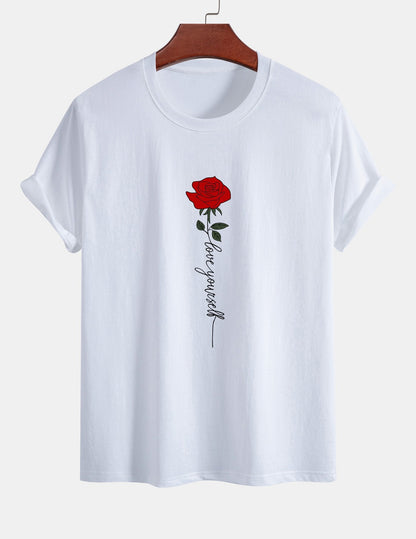 Regular Fit Rose Slogan Print Cotton T-Shirt