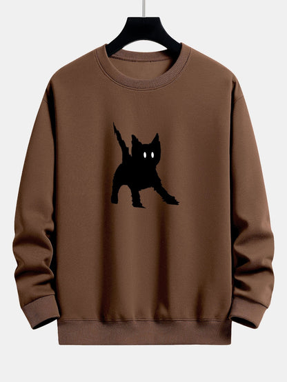 Frightened Black Cat Print Relax Fit Sweatshirt