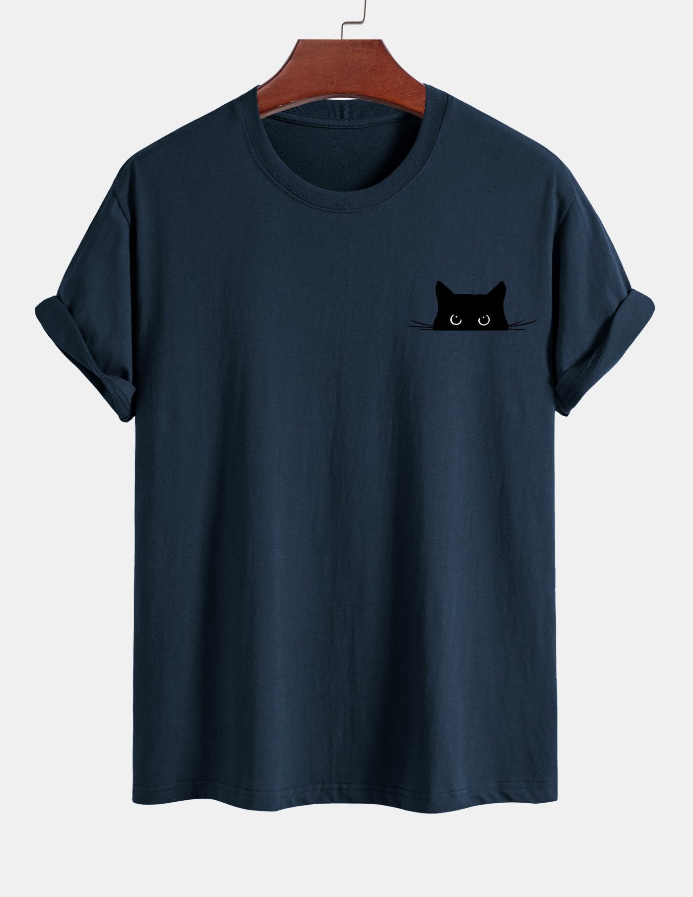 Regular Fit Black Cat Print Cotton T-Shirt