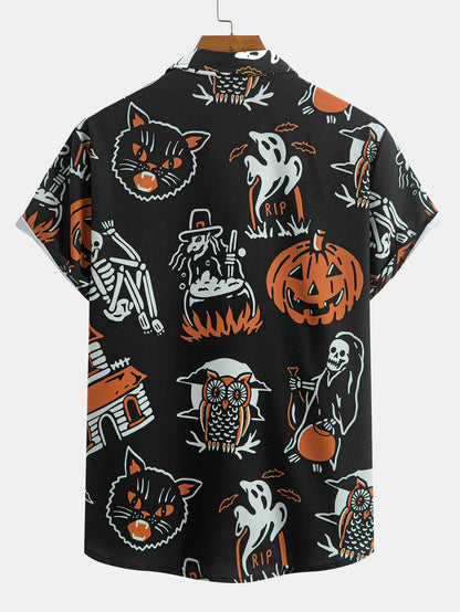 Skeleton Ghost Black Cat Button Up Shirt