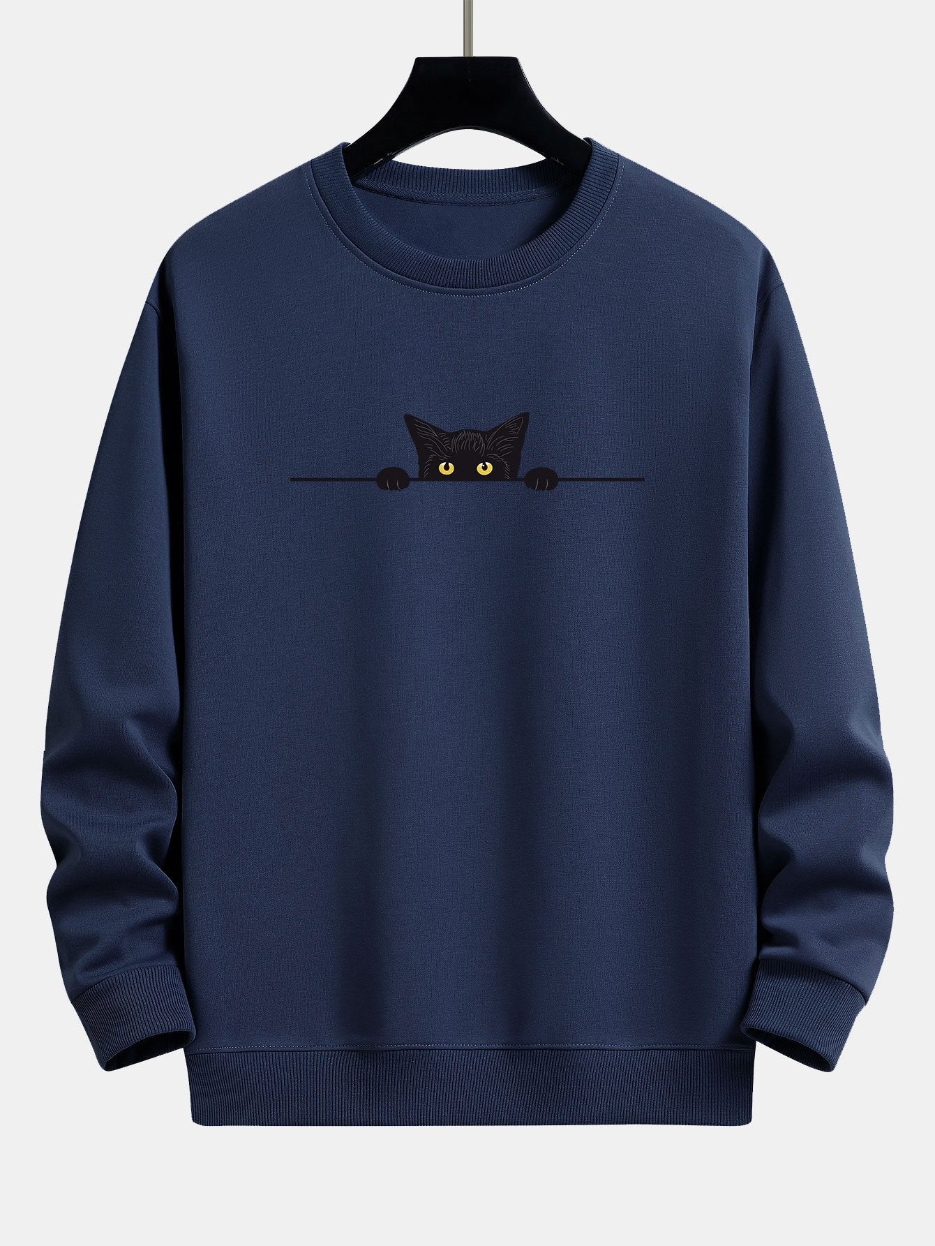 Black Cat Print Relax Fit Sweatshirt & Jogging Pants