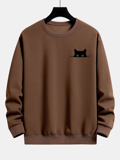 Black Cat Print Relax Fit Sweatshirt