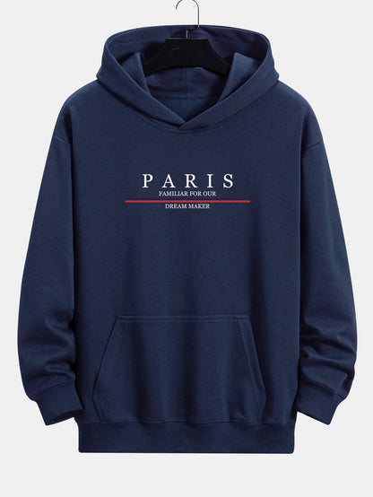 Stripe Paris Slogan Print Relax Fit Hoodie