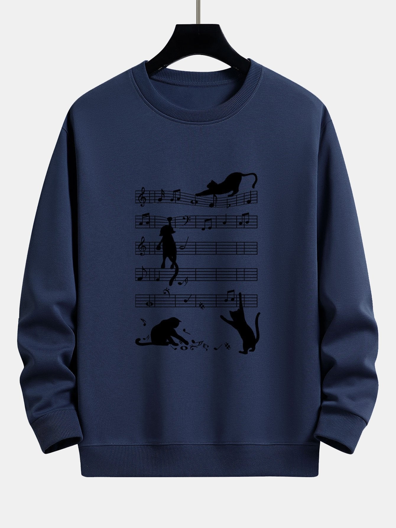 Sheet Music Cat Print Relax Fit Sweatshirt