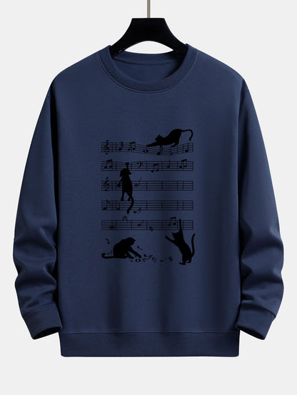 Sheet Music Cat Print Relax Fit Sweatshirt