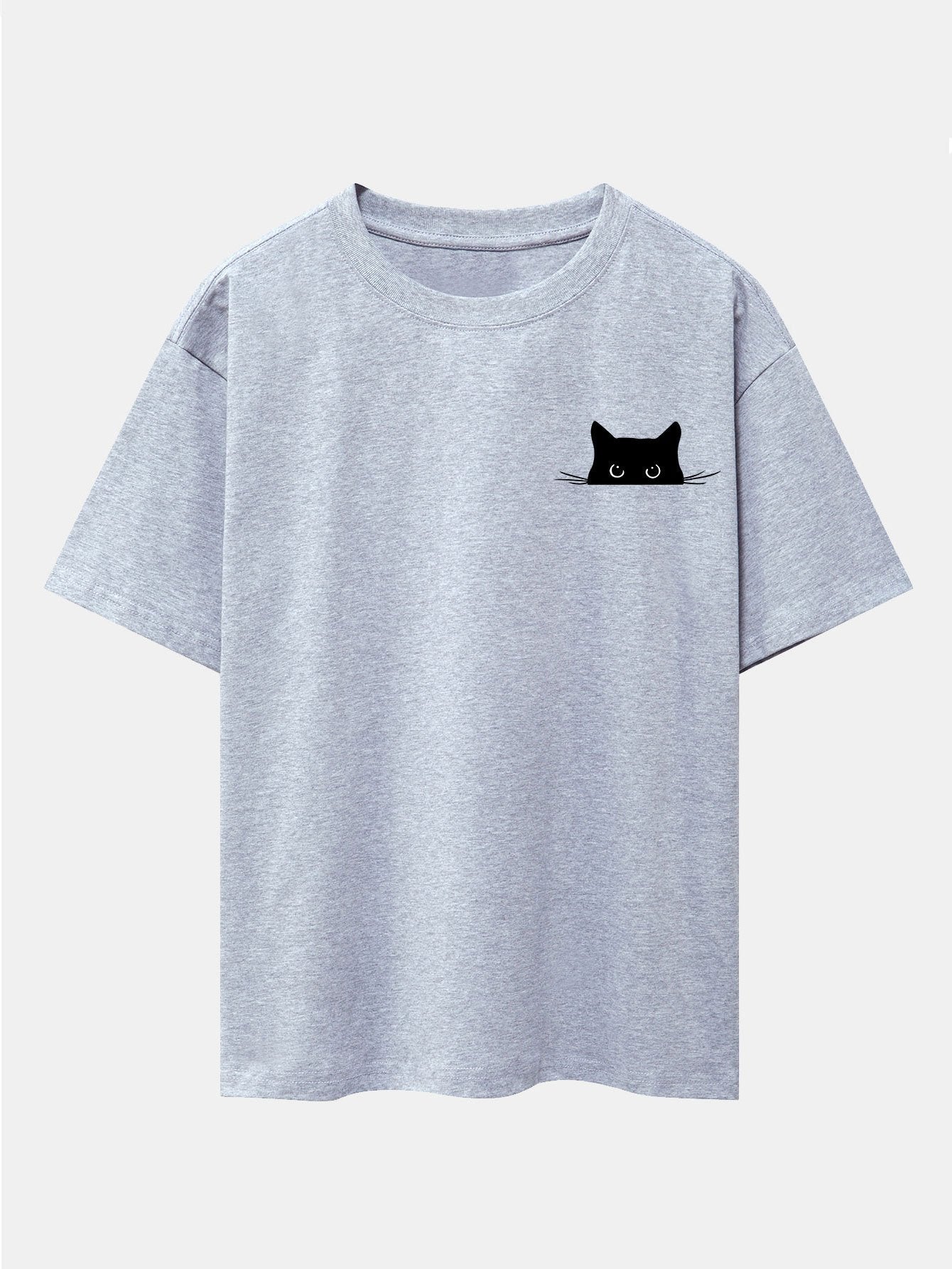 Black Cat Print Drop Shoulder Oversize T-Shirt