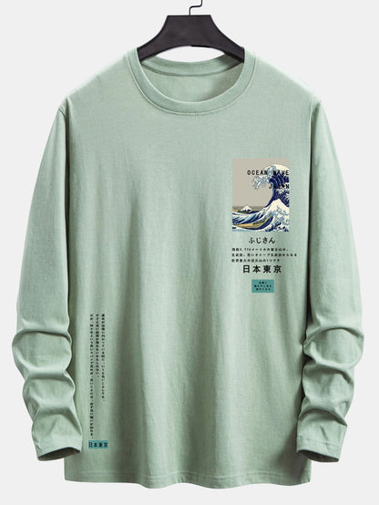 Long Sleeve Tokyo Ukiyo-e Print Cotton T-Shirt