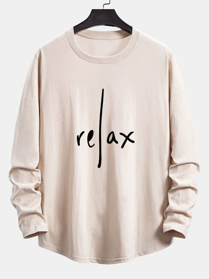 Long Sleeve Relax Print Cotton Arc Hem T-Shirt