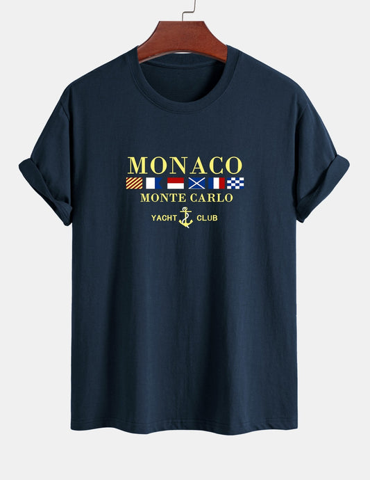 Regular Fit Monaco Slogan Print Cotton T-Shirt