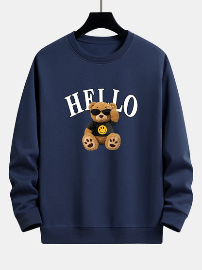 Hello Sunglasses Bear Print Relax Fit Sweatshirt