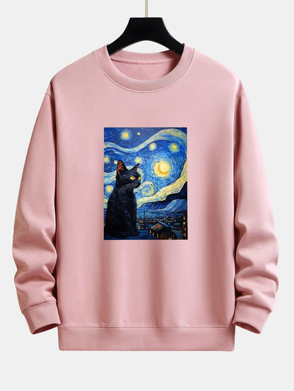 Starry Sky Cat Print Relax Fit Sweatshirt