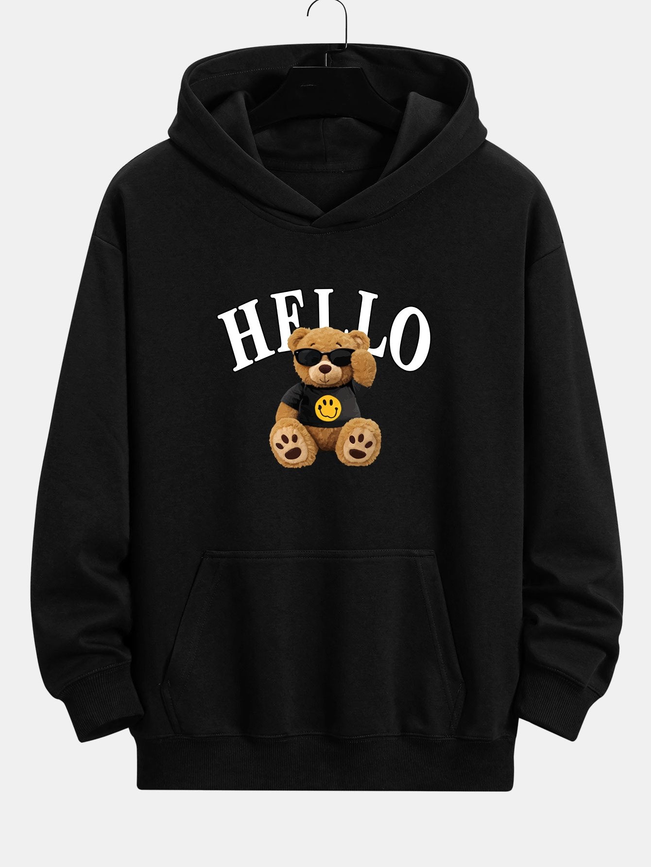 Hello Sunglasses Bear Print Relax Fit Hoodie