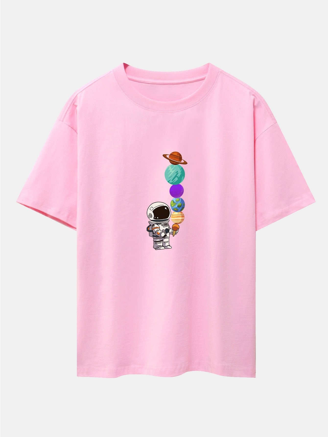 Planet Astronaut Print Drop Shoulder Oversize T-Shirt