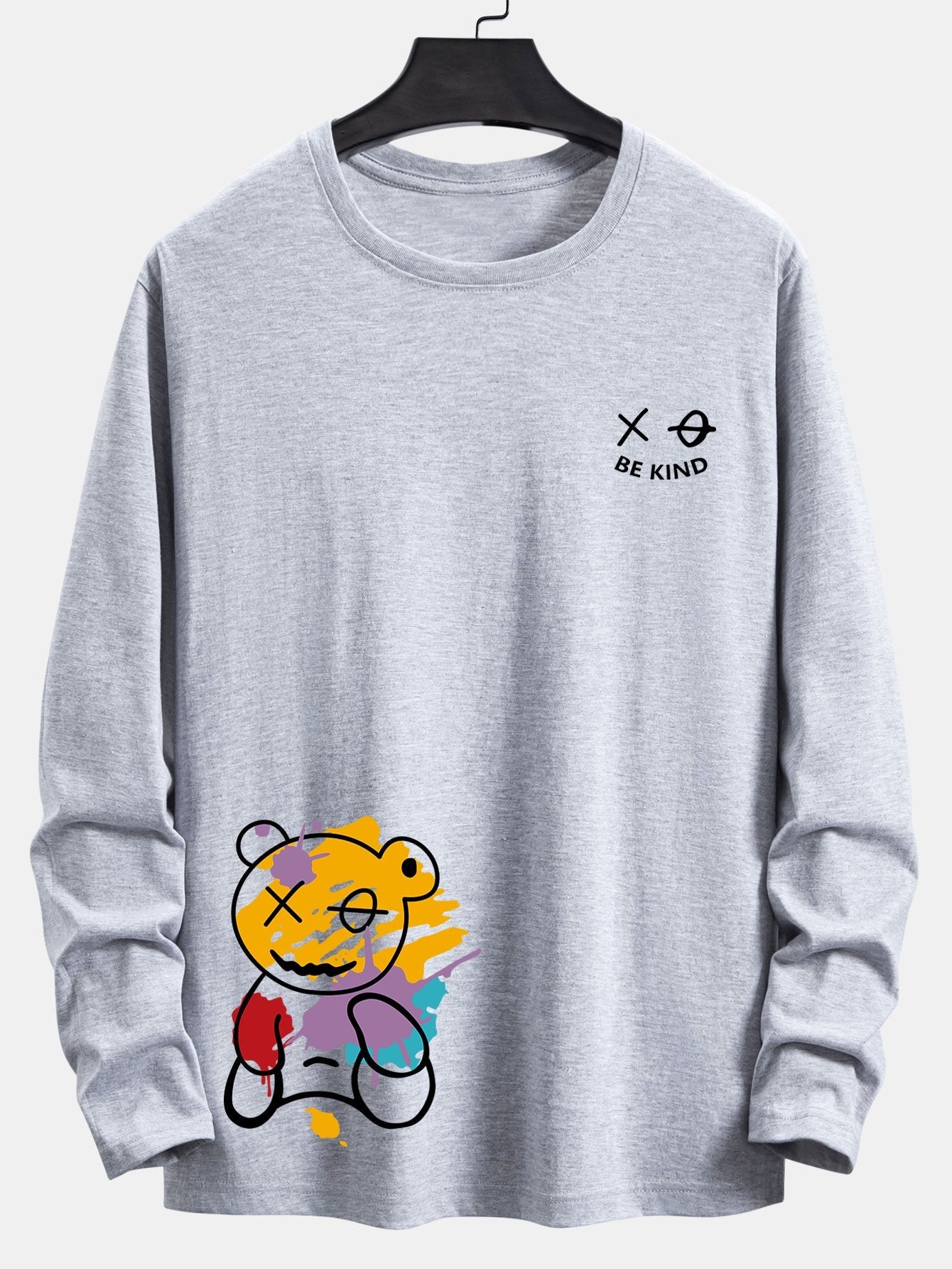 Long Sleeve Graffiti Bear Print Cotton T-Shirt