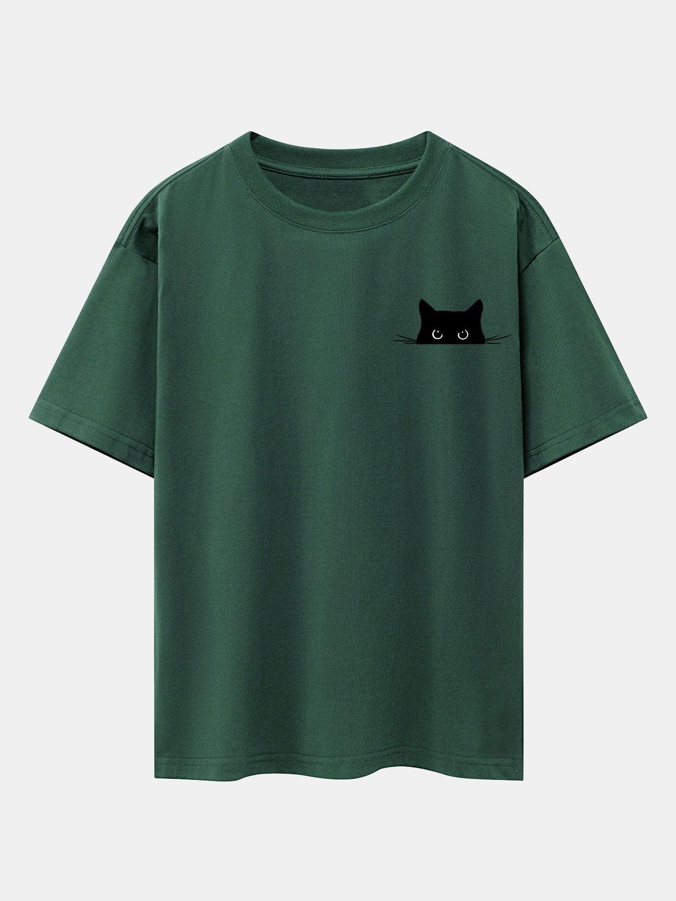 Black Cat Print Drop Shoulder Oversize T-Shirt