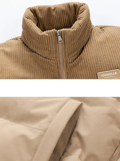 Corduroy Panel Puffer Coat