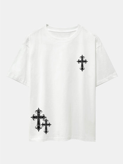 Cross Print Drop Shoulder Oversize T-Shirt