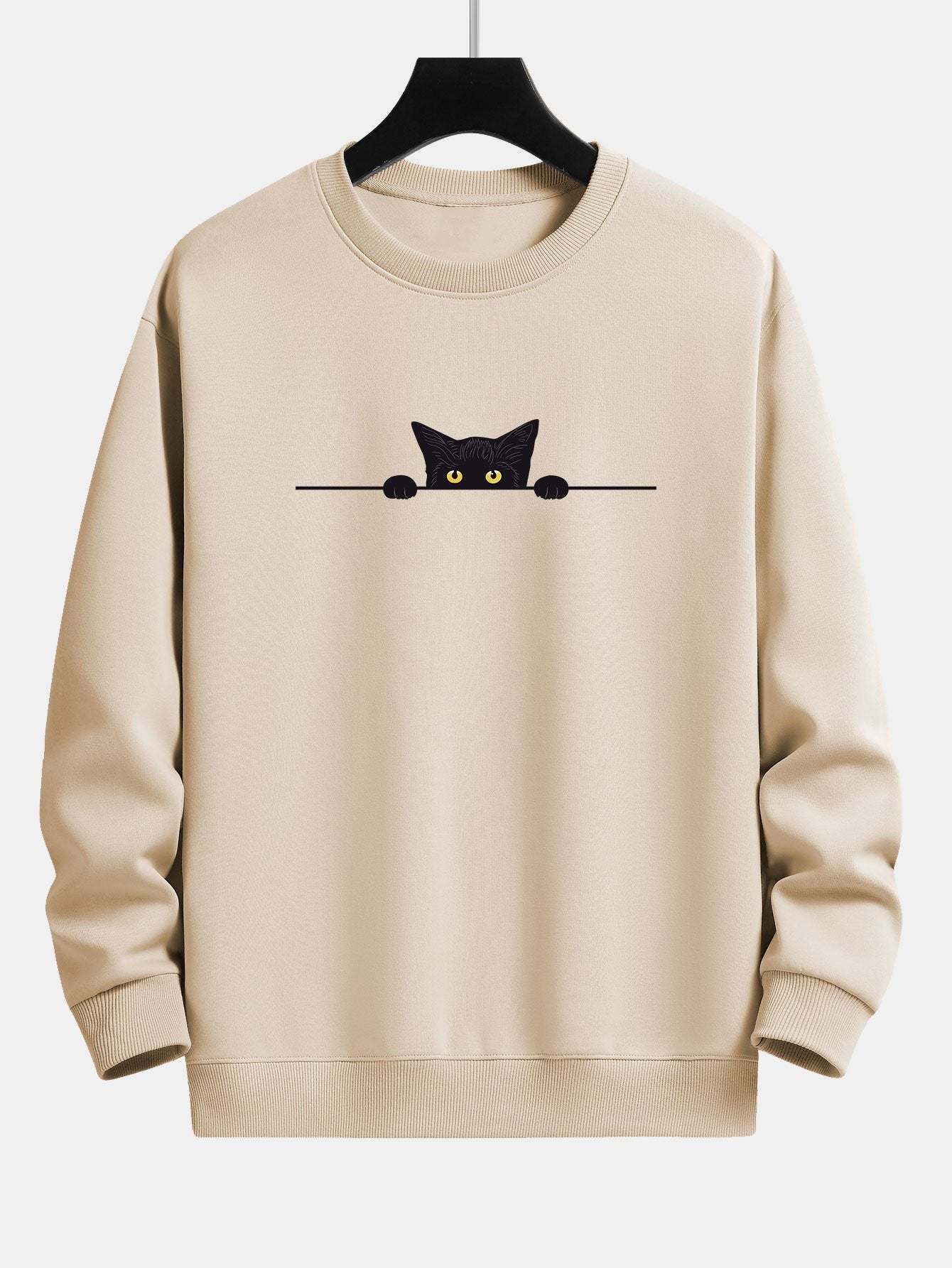 Black Cat Print Relax Fit Sweatshirt & Jogging Pants