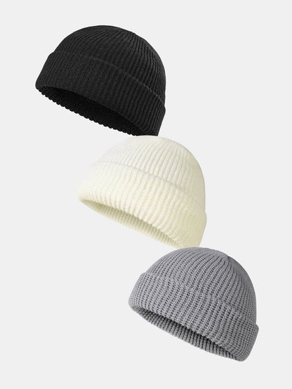 3 Pieces Solid Color Warm Knit Beanie Hat