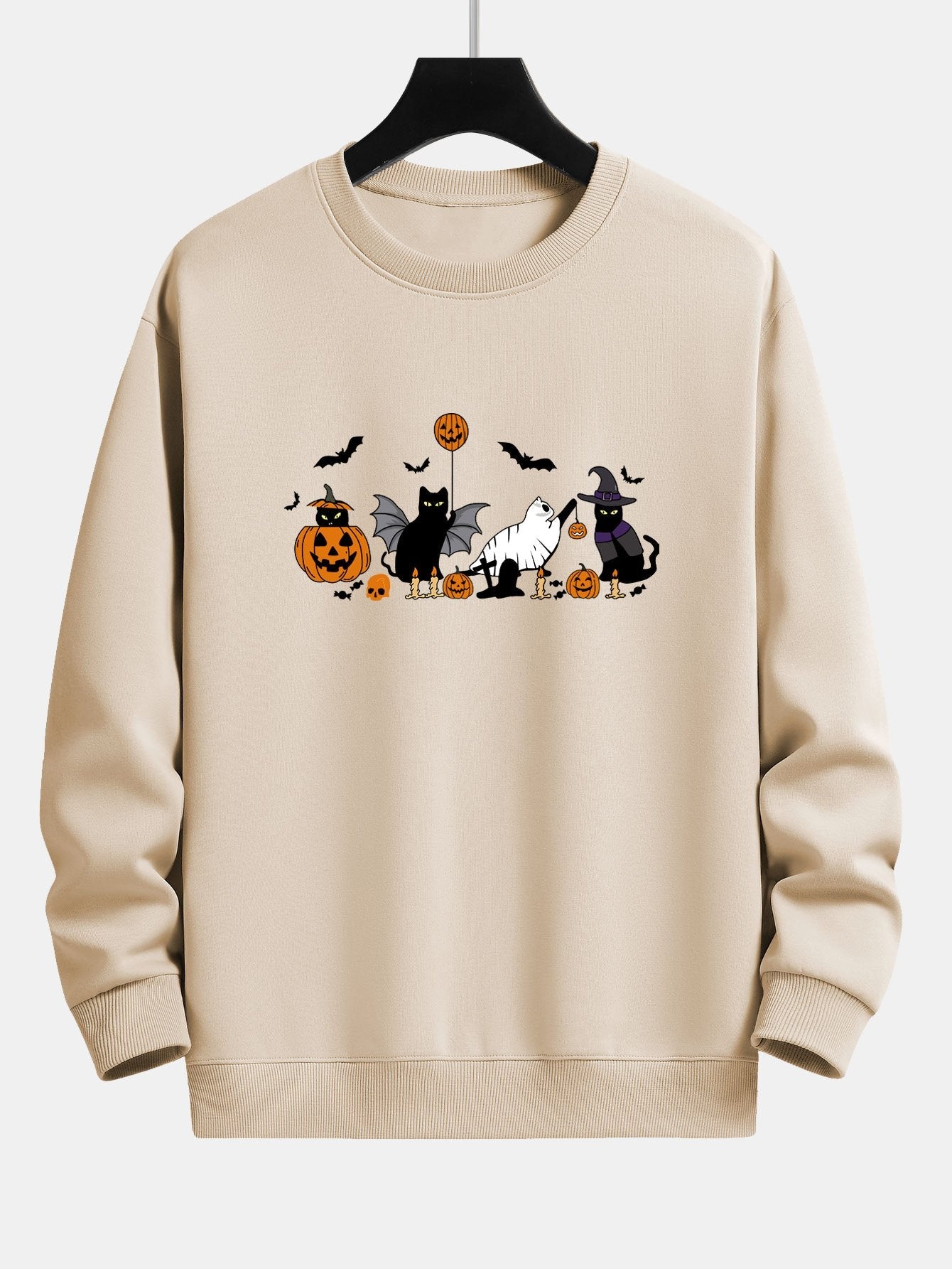 Halloween Pumpkin Black Cat Print Relax Fit Sweatshirt