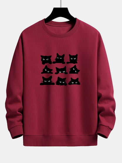 Black Cat Staring Print Relax Fit Sweatshirt