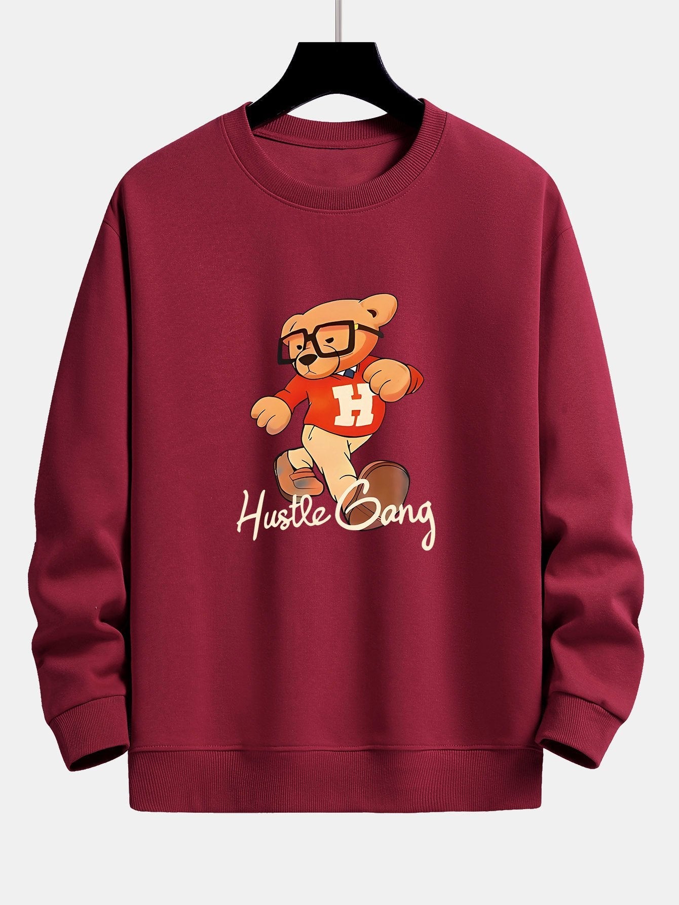 Bear With Glasses Print Relax Fit Sweatshirt