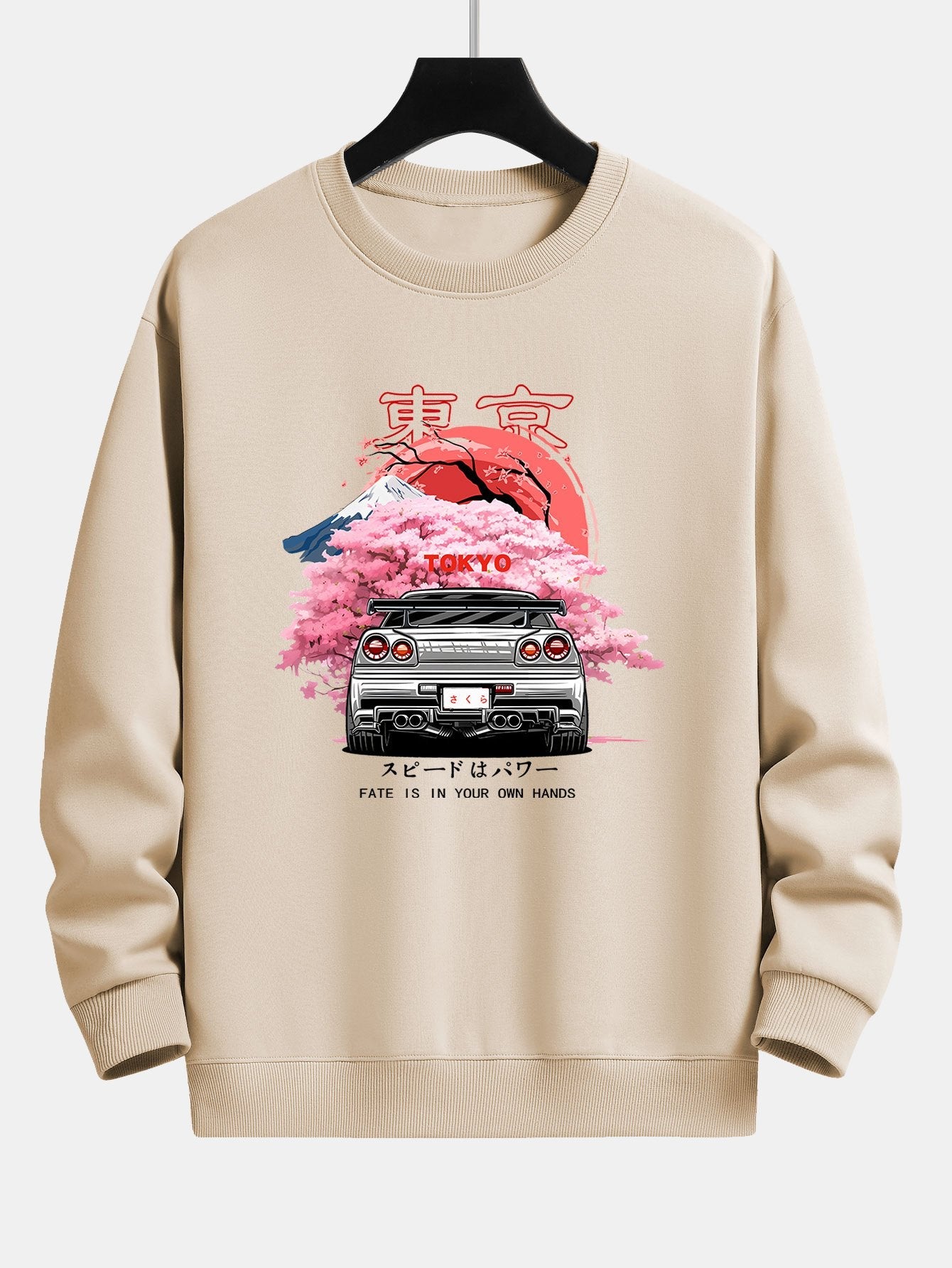 Tokyo Sakura Car Print Relax Fit Sweatshirt