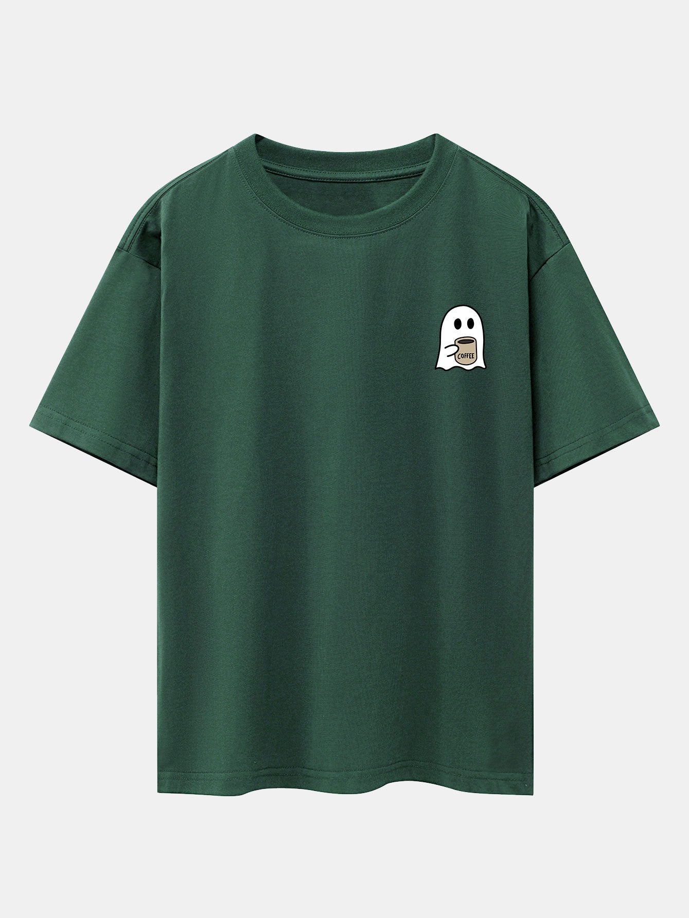 Ghost Drinking Coffee Print Drop Shoulder Oversize T-Shirt