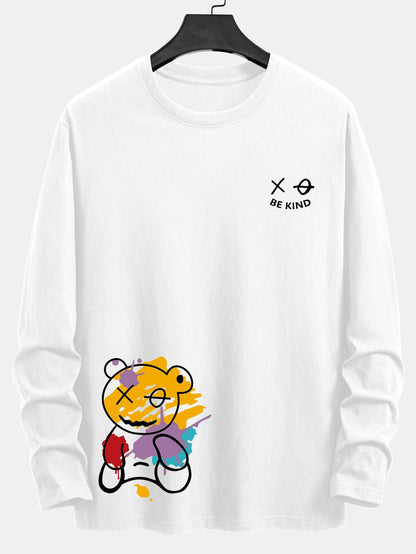 Long Sleeve Graffiti Bear Print Cotton T-Shirt